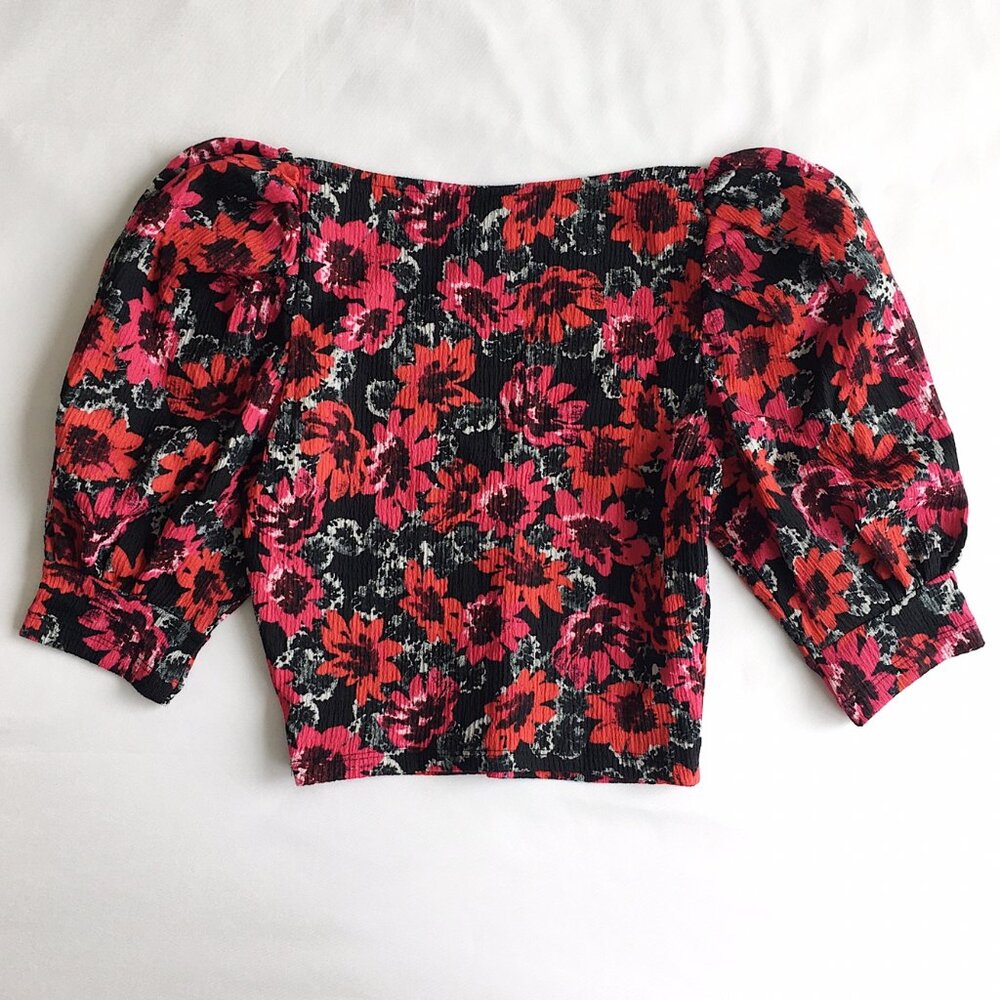 NWOT H&M Floral Puff-Sleeved Crop Top - Picture 2 of 7